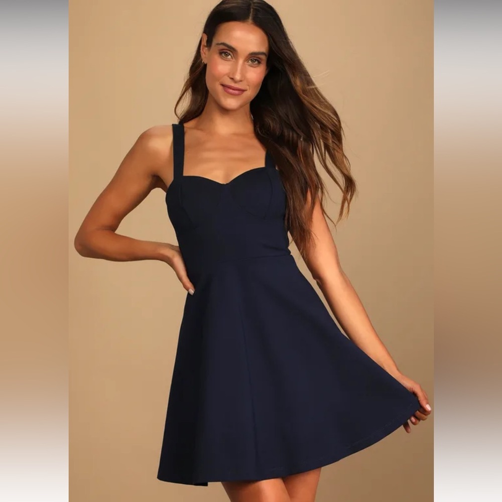 NWT Lulu’s Navy Blue Skater Bustier Dress Size Medium